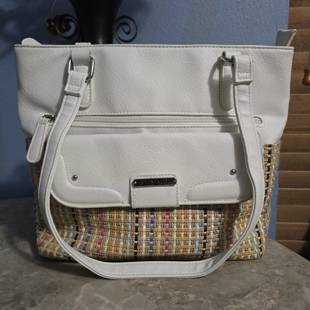 Stone & Co. Cohasset Cream & Multicolor Woven Straw Shoulder Bag - Picture 3 of 16
